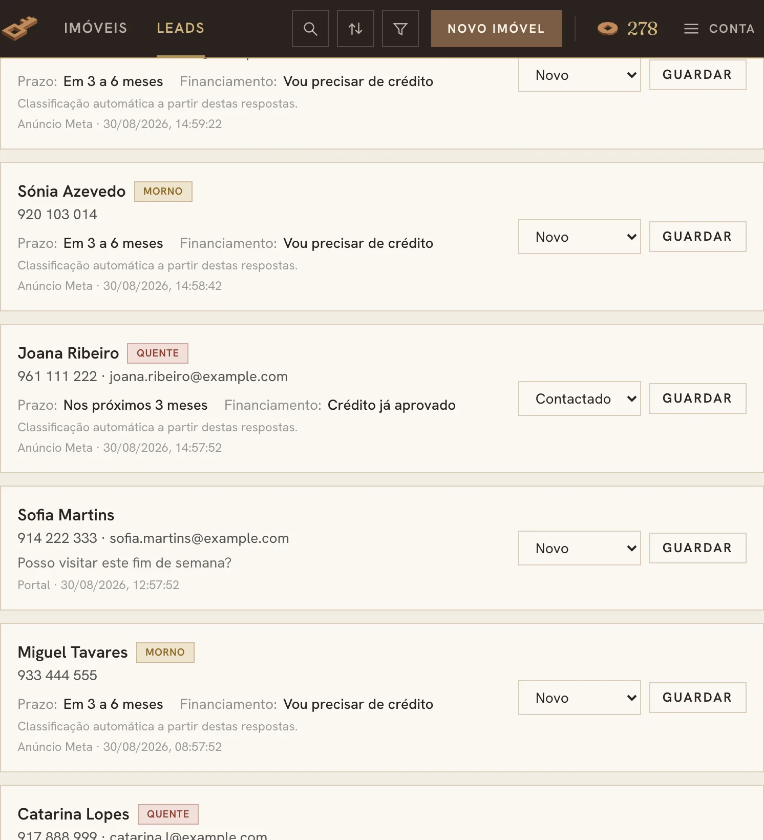 Contactos no computador