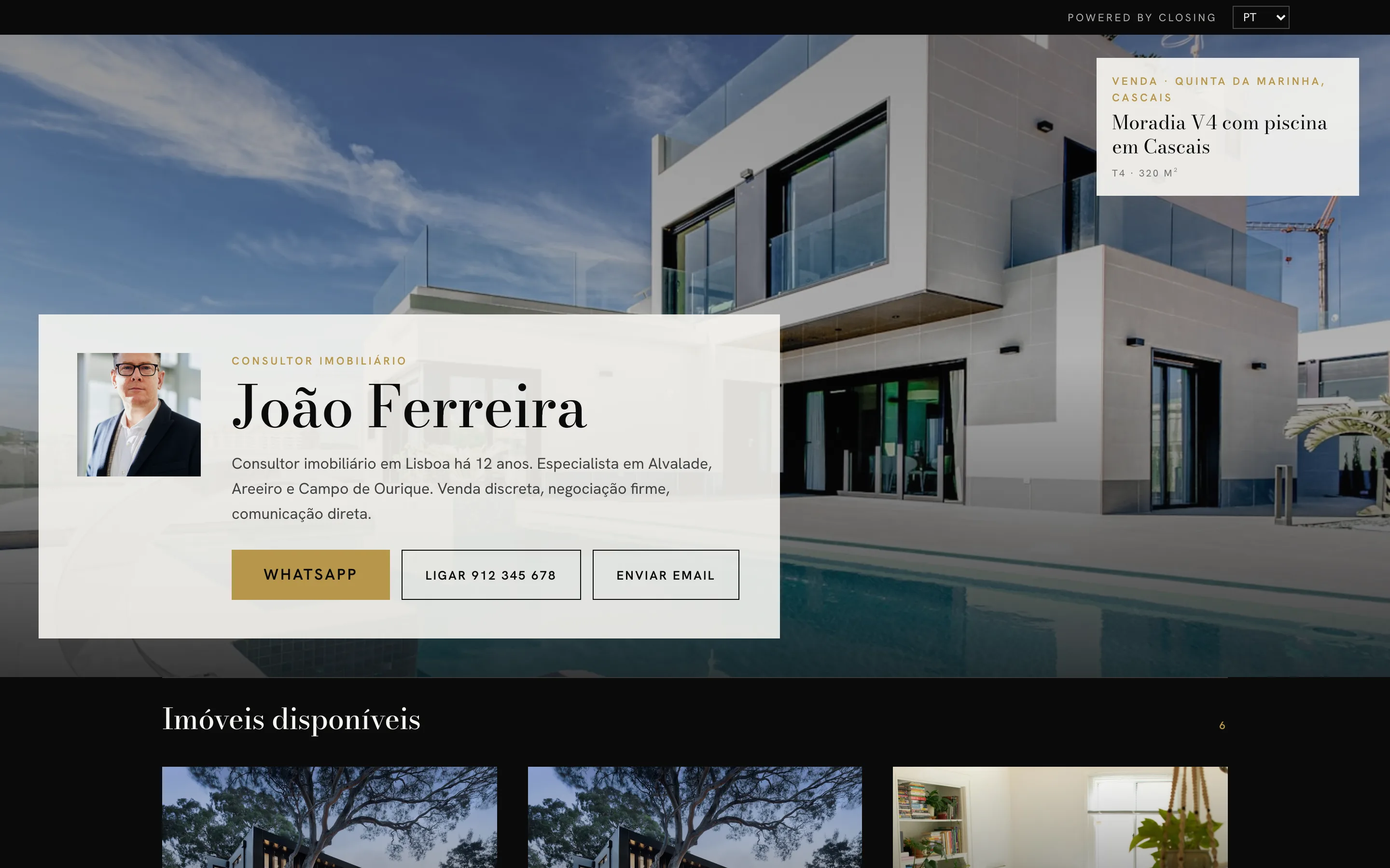 Exemplo de site de consultor, visual Imersivo