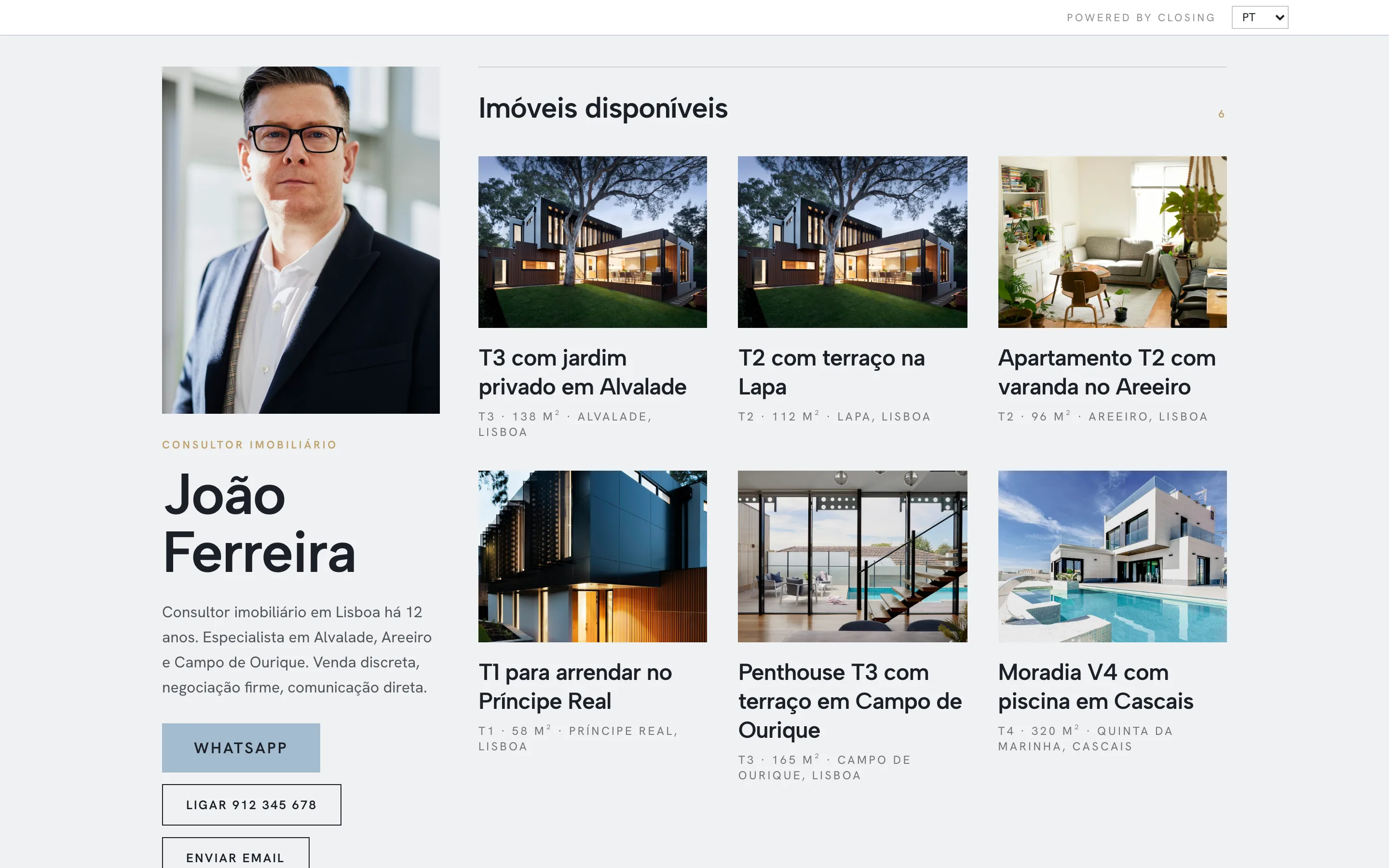 Exemplo de site de consultor, visual Secretária